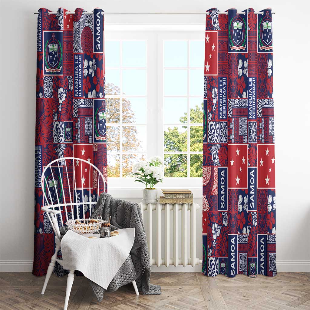 Red Samoa Manuia Le Kerisimasi Window Curtain Pacific Patchwork Xmas Vibes - Polynesian Pride