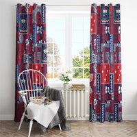 Red Samoa Manuia Le Kerisimasi Window Curtain Pacific Patchwork Xmas Vibes - Polynesian Pride