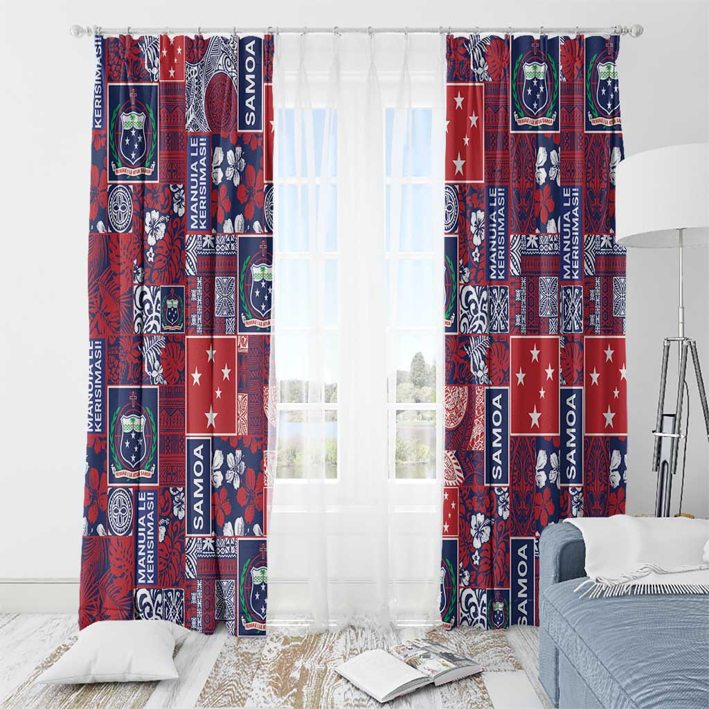 Red Samoa Manuia Le Kerisimasi Window Curtain Pacific Patchwork Xmas Vibes - Polynesian Pride