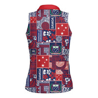 Red Samoa Manuia Le Kerisimasi Women Sleeveless Polo Shirt Pacific Patchwork Xmas Vibes - Polynesian Pride
