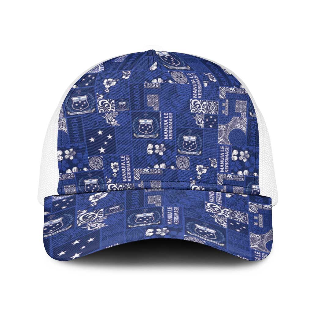 Blue Samoa Manuia Le Kerisimasi Baseball Net Cap Pacific Patchwork Xmas Vibes - Polynesian Pride