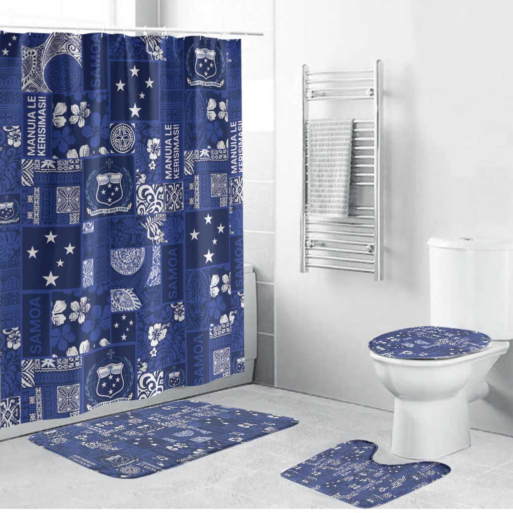 Blue Samoa Manuia Le Kerisimasi Bathroom Set Pacific Patchwork Xmas Vibes - Polynesian Pride