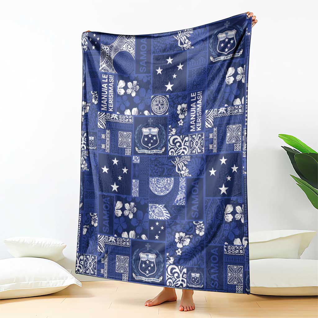 Blue Samoa Manuia Le Kerisimasi Blanket Pacific Patchwork Xmas Vibes - Polynesian Pride