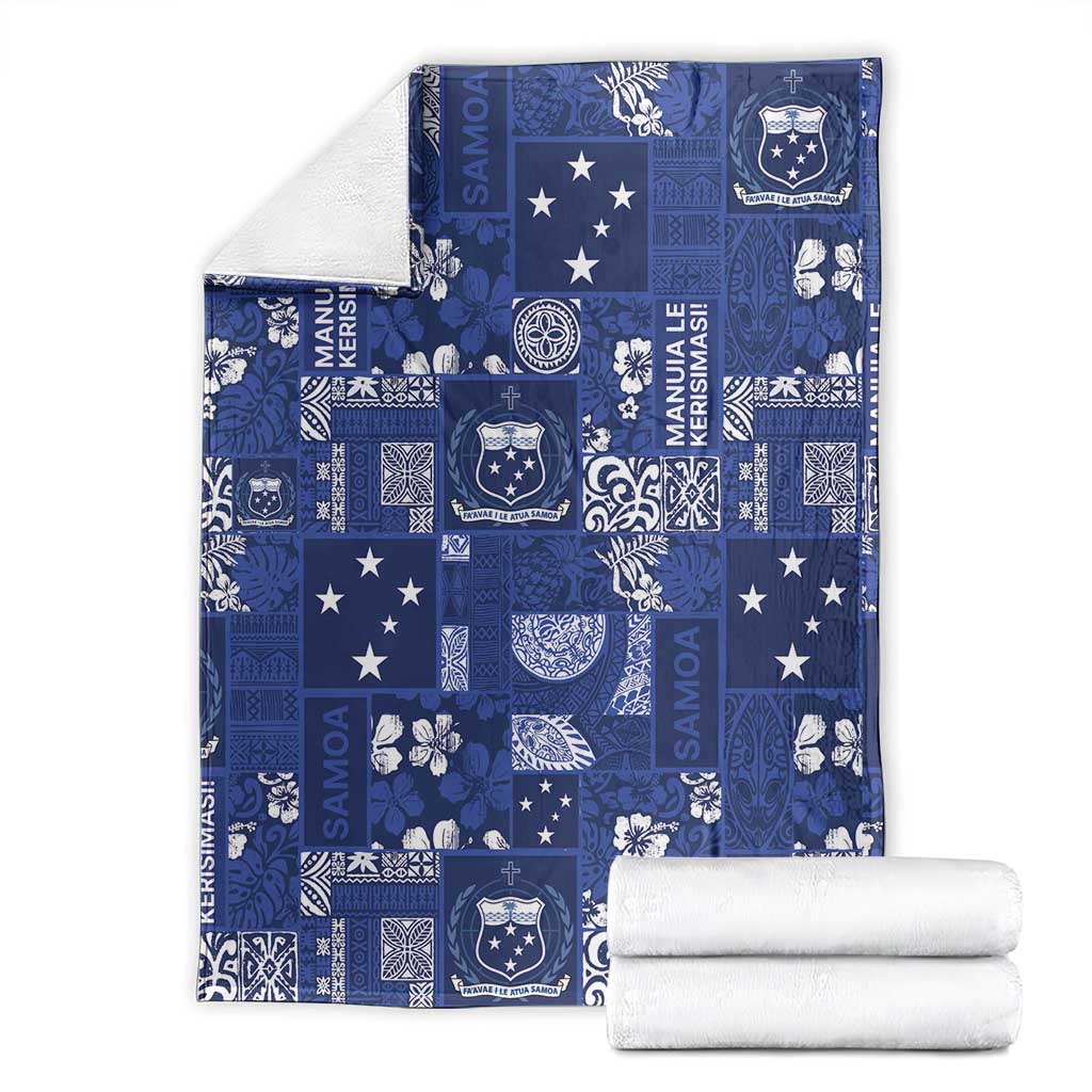 Blue Samoa Manuia Le Kerisimasi Blanket Pacific Patchwork Xmas Vibes - Polynesian Pride