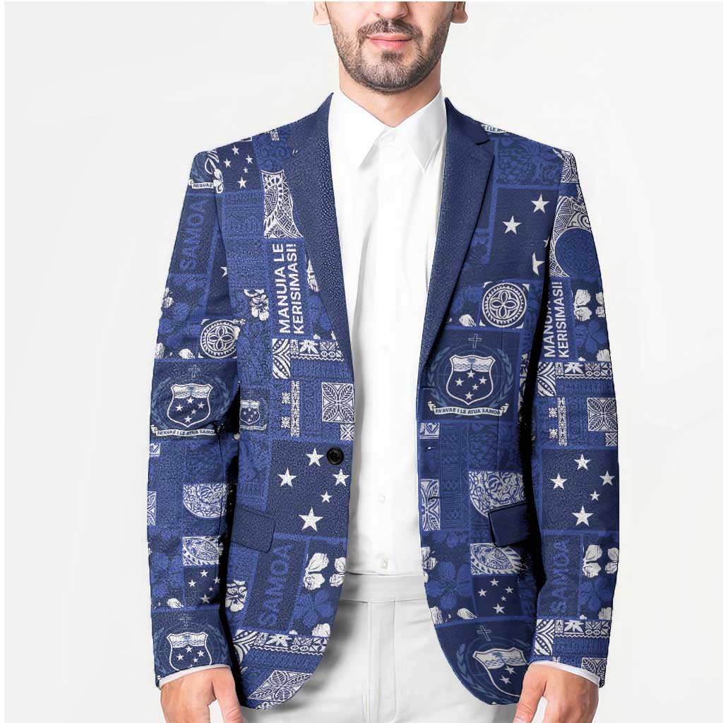 Blue Samoa Manuia Le Kerisimasi Blazer Pacific Patchwork Xmas Vibes - Polynesian Pride