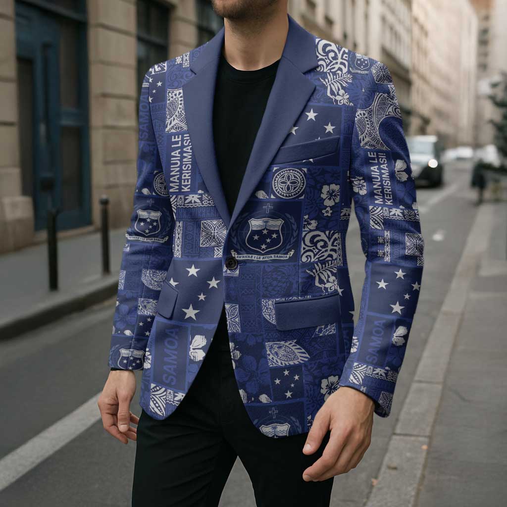 Blue Samoa Manuia Le Kerisimasi Blazer Pacific Patchwork Xmas Vibes - Polynesian Pride