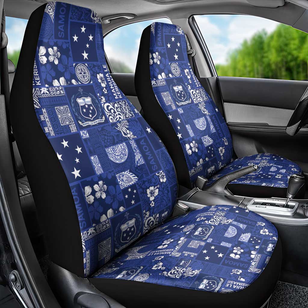 Blue Samoa Manuia Le Kerisimasi Car Seat Cover Pacific Patchwork Xmas Vibes - Polynesian Pride