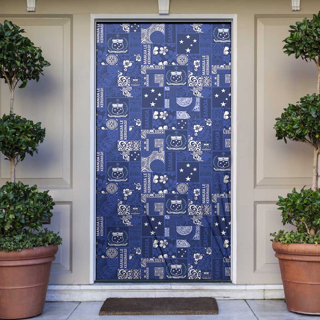 Blue Samoa Manuia Le Kerisimasi Door Cover Pacific Patchwork Xmas Vibes - Polynesian Pride