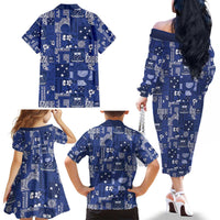 Blue Samoa Manuia Le Kerisimasi Family Matching Off The Shoulder Long Sleeve Dress and Hawaiian Shirt Pacific Patchwork Xmas Vibes - Polynesian Pride