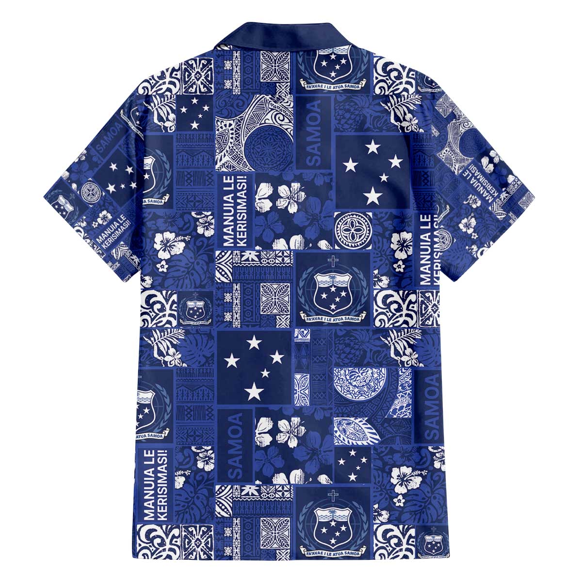 Blue Samoa Manuia Le Kerisimasi Family Matching Off The Shoulder Long Sleeve Dress and Hawaiian Shirt Pacific Patchwork Xmas Vibes - Polynesian Pride