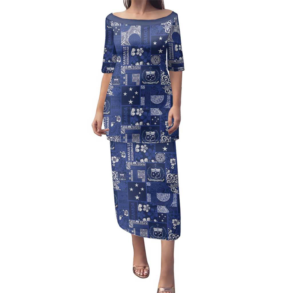 Blue Samoa Manuia Le Kerisimasi Family Matching Puletasi and Hawaiian Shirt Pacific Patchwork Xmas Vibes - Polynesian Pride