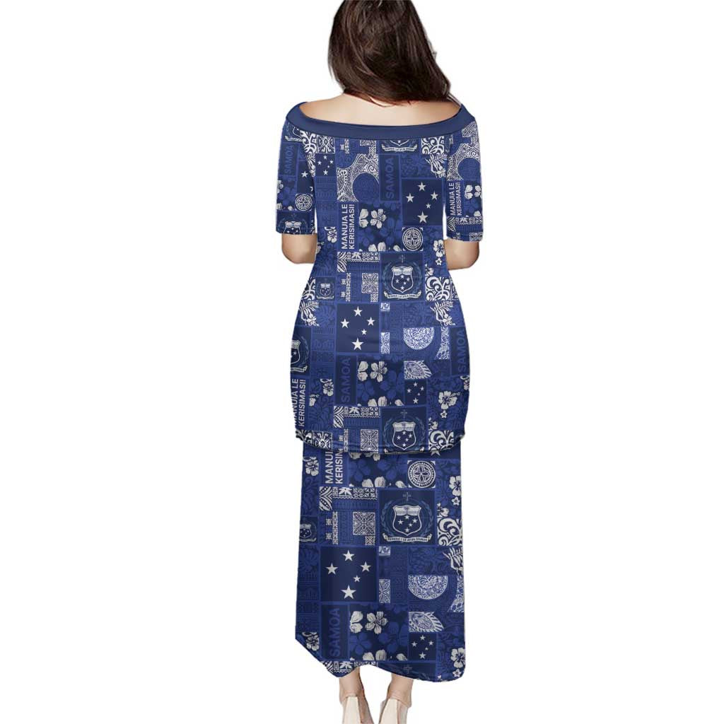 Blue Samoa Manuia Le Kerisimasi Family Matching Puletasi and Hawaiian Shirt Pacific Patchwork Xmas Vibes - Polynesian Pride