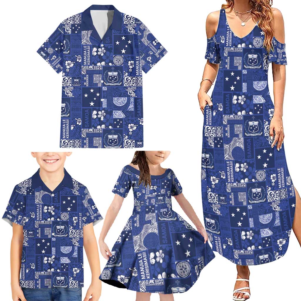 Blue Samoa Manuia Le Kerisimasi Family Matching Summer Maxi Dress and Hawaiian Shirt Pacific Patchwork Xmas Vibes - Polynesian Pride