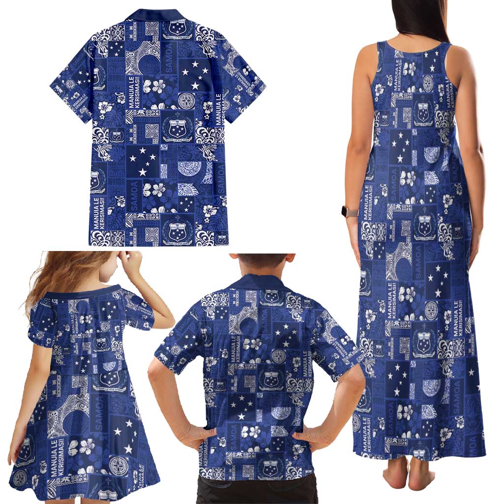 Blue Samoa Manuia Le Kerisimasi Family Matching Tank Maxi Dress and Hawaiian Shirt Pacific Patchwork Xmas Vibes - Polynesian Pride