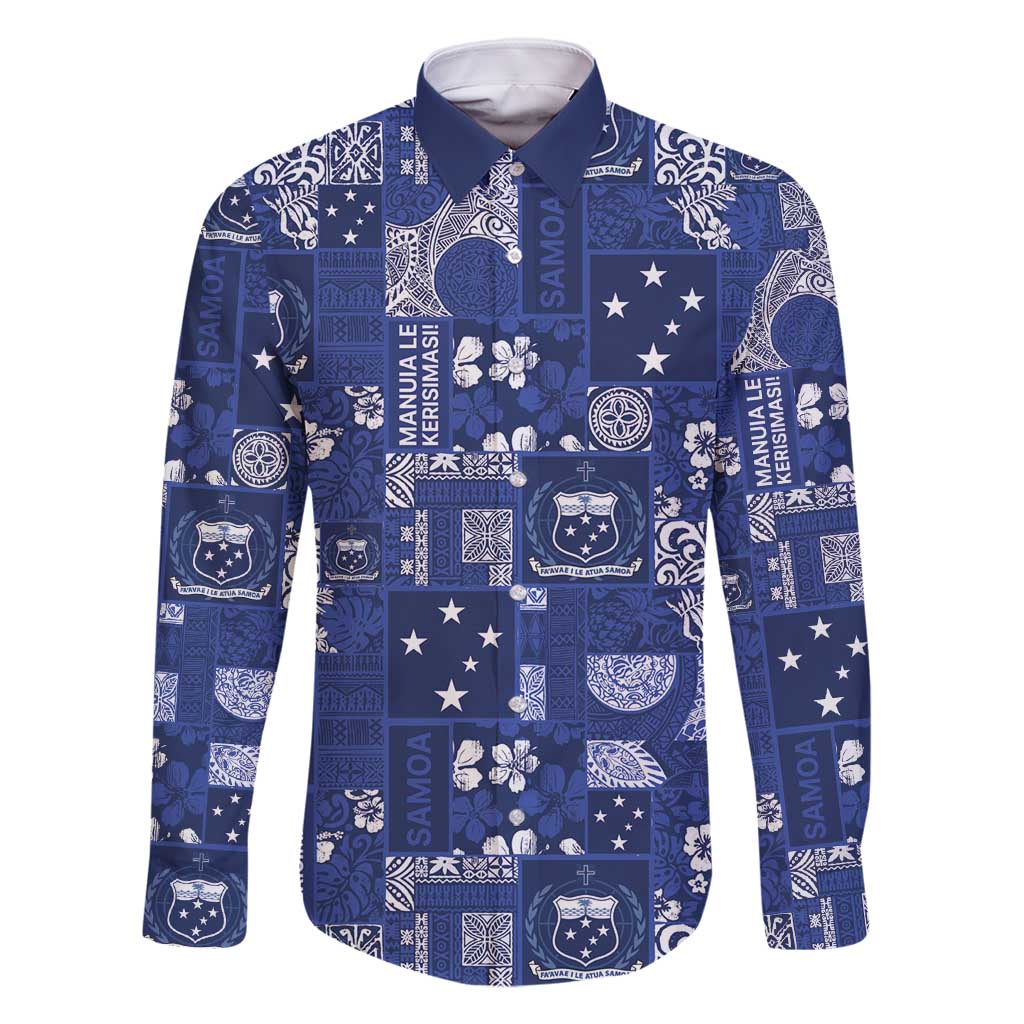 Blue Samoa Manuia Le Kerisimasi Family Matching Tank Maxi Dress and Hawaiian Shirt Pacific Patchwork Xmas Vibes - Polynesian Pride