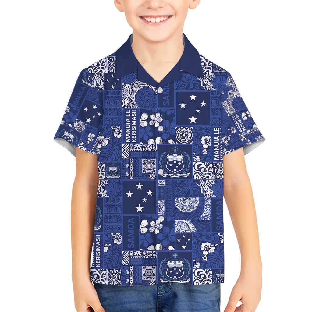 Blue Samoa Manuia Le Kerisimasi Family Matching Tank Maxi Dress and Hawaiian Shirt Pacific Patchwork Xmas Vibes - Polynesian Pride