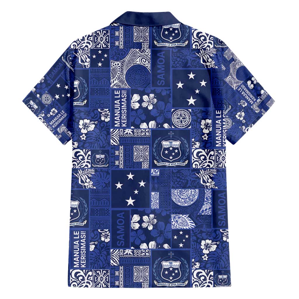 Blue Samoa Manuia Le Kerisimasi Hawaiian Shirt Pacific Patchwork Xmas Vibes - Polynesian Pride