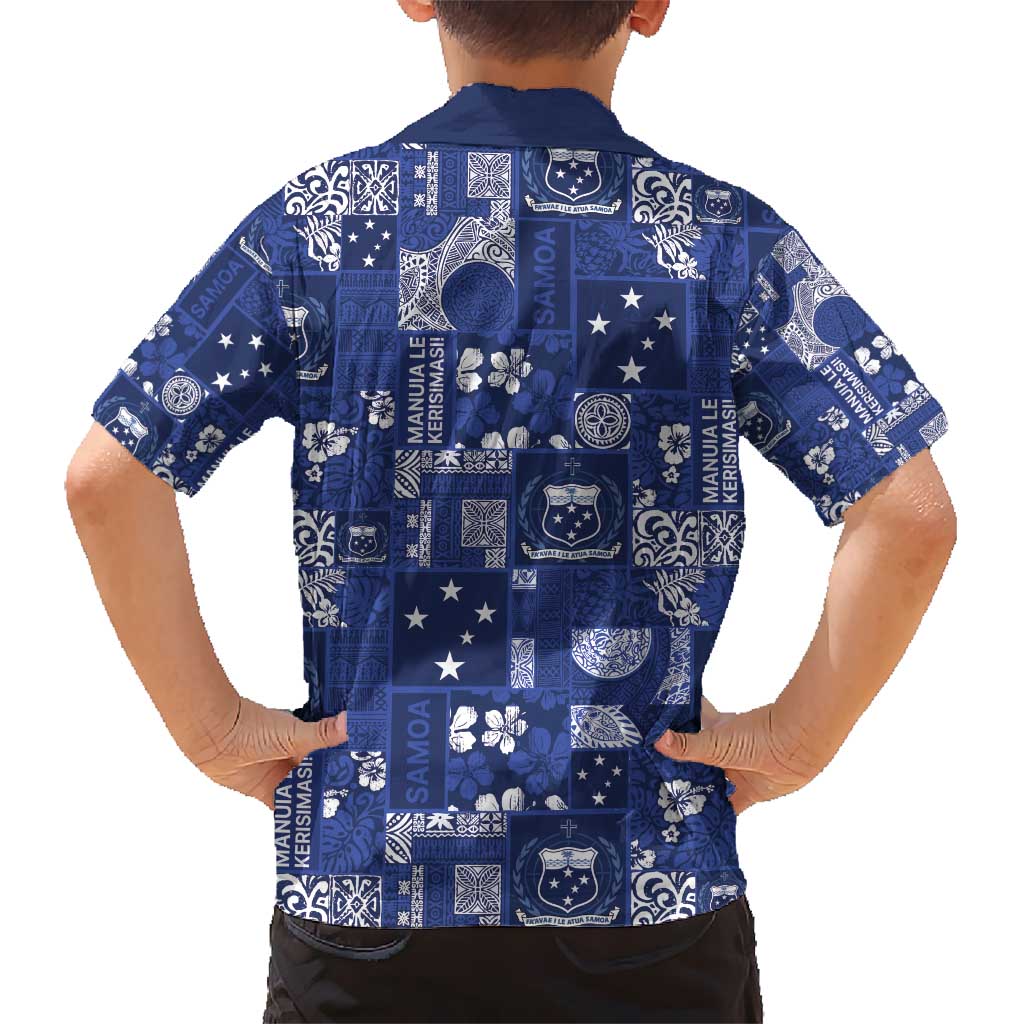 Blue Samoa Manuia Le Kerisimasi Kid Hawaiian Shirt Pacific Patchwork Xmas Vibes - Polynesian Pride