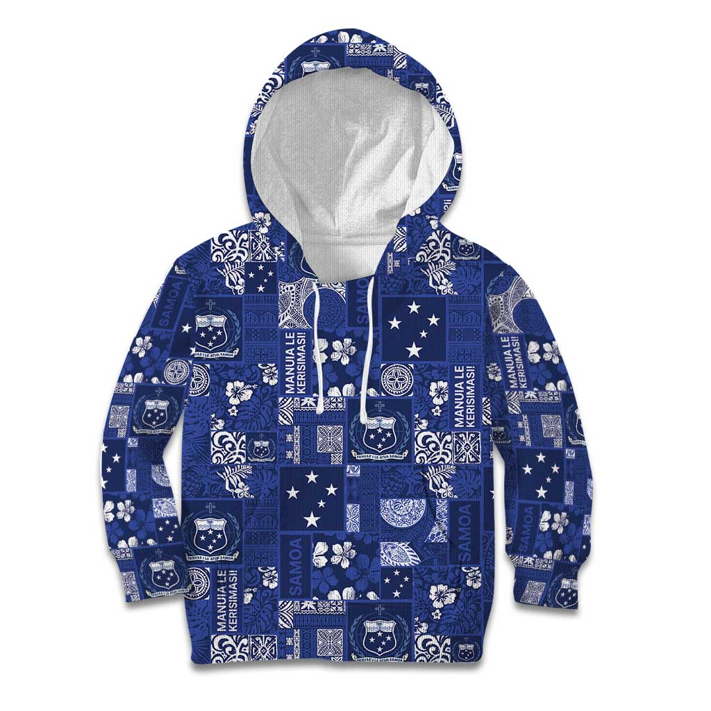 Blue Samoa Manuia Le Kerisimasi Kid Hoodie Pacific Patchwork Xmas Vibes - Polynesian Pride