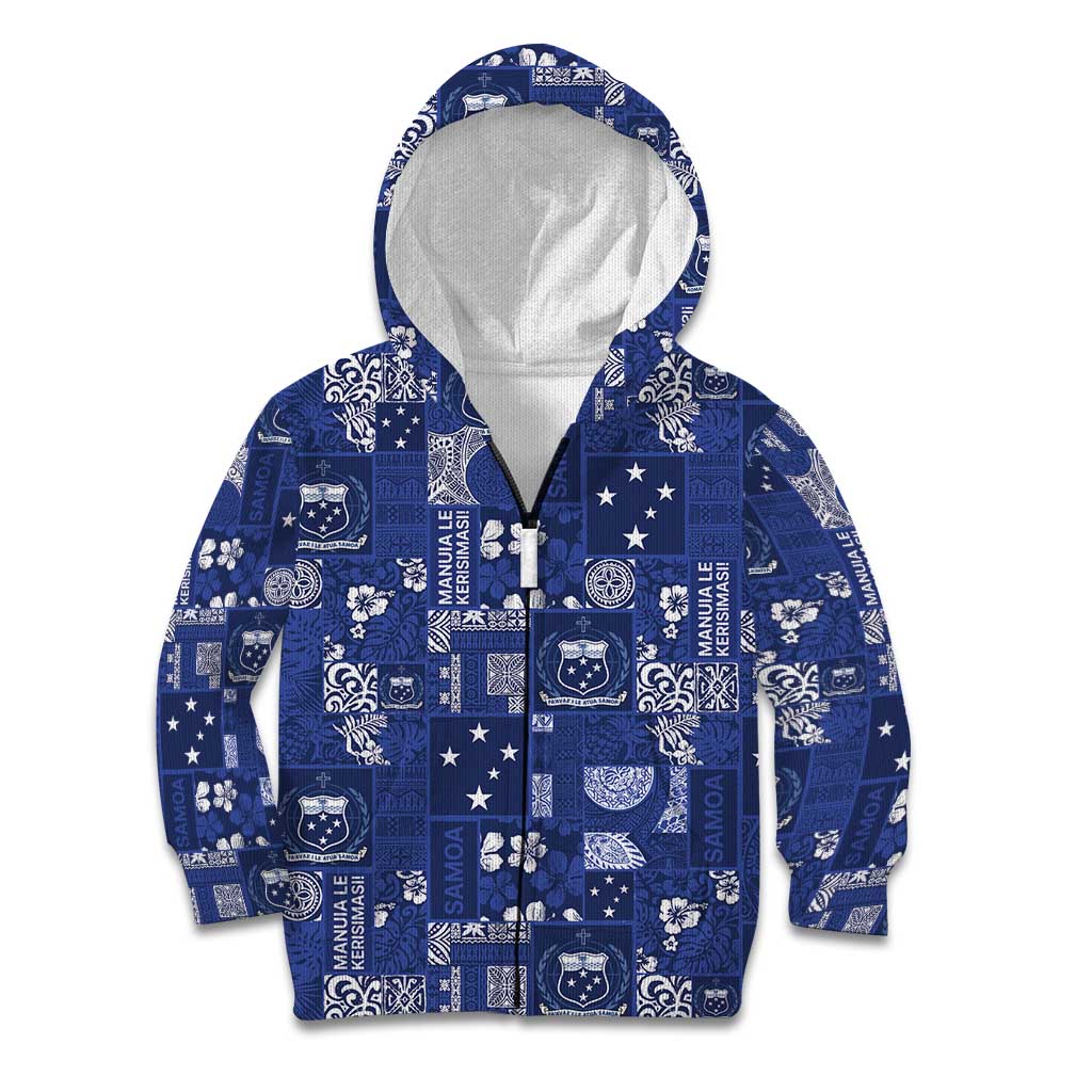 Blue Samoa Manuia Le Kerisimasi Kid Hoodie Pacific Patchwork Xmas Vibes - Polynesian Pride