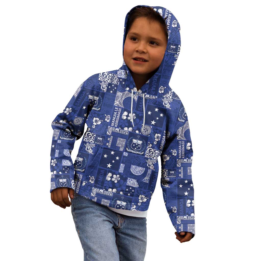 Blue Samoa Manuia Le Kerisimasi Kid Hoodie Pacific Patchwork Xmas Vibes - Polynesian Pride