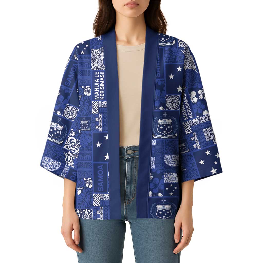 Blue Samoa Manuia Le Kerisimasi Kimono Pacific Patchwork Xmas Vibes - Polynesian Pride