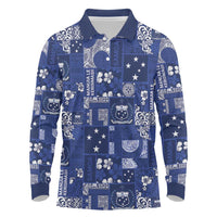 Blue Samoa Manuia Le Kerisimasi Long Sleeve Polo Shirt Pacific Patchwork Xmas Vibes - Polynesian Pride