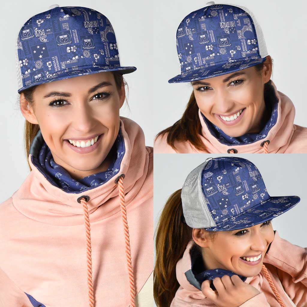 Blue Samoa Manuia Le Kerisimasi Mesh Trucker Cap Pacific Patchwork Xmas Vibes - Polynesian Pride