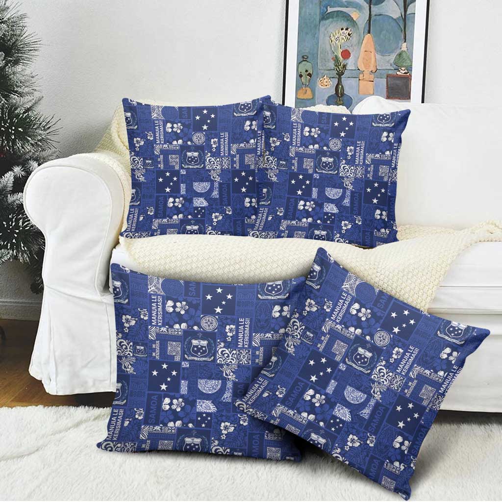 Blue Samoa Manuia Le Kerisimasi Pillow Cover Pacific Patchwork Xmas Vibes - Polynesian Pride