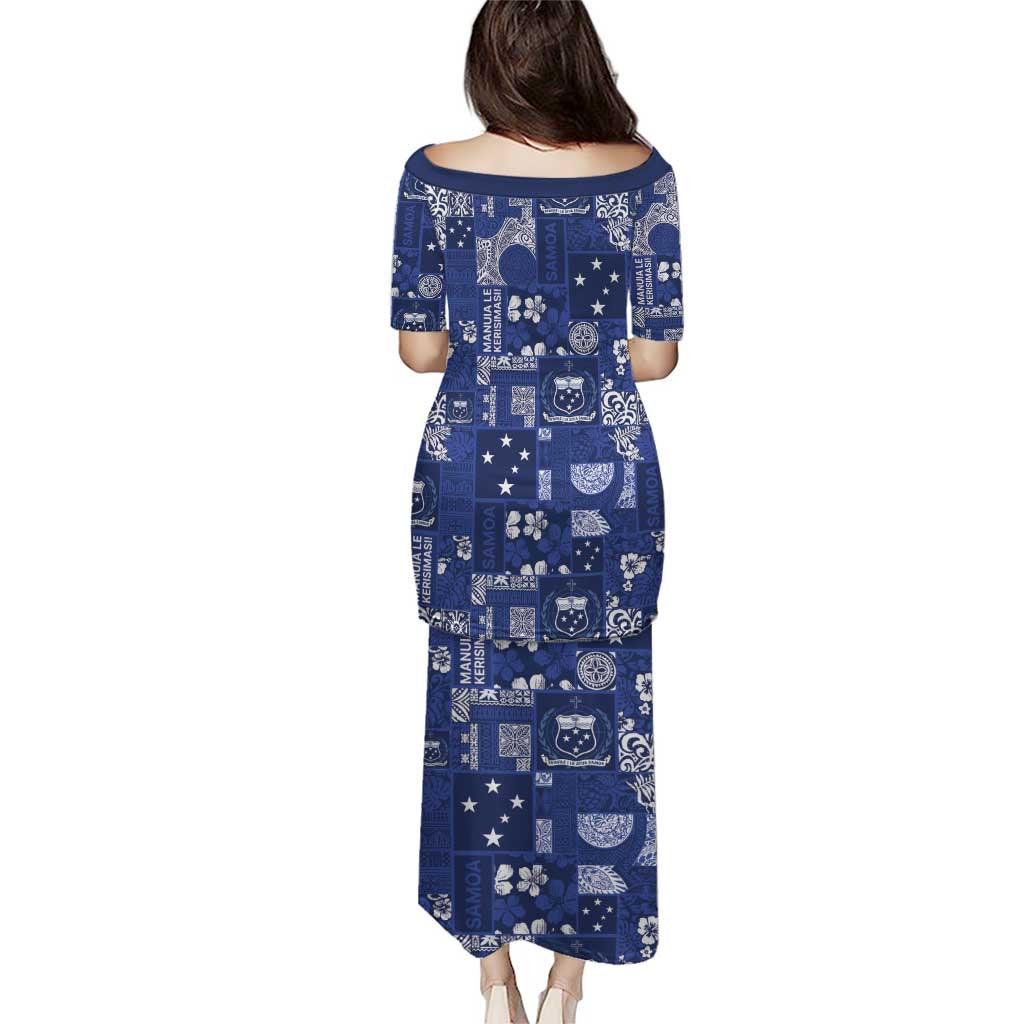 Blue Samoa Manuia Le Kerisimasi Puletasi Pacific Patchwork Xmas Vibes - Polynesian Pride