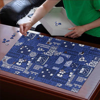 Blue Samoa Manuia Le Kerisimasi Puzzle Pacific Patchwork Xmas Vibes - Polynesian Pride