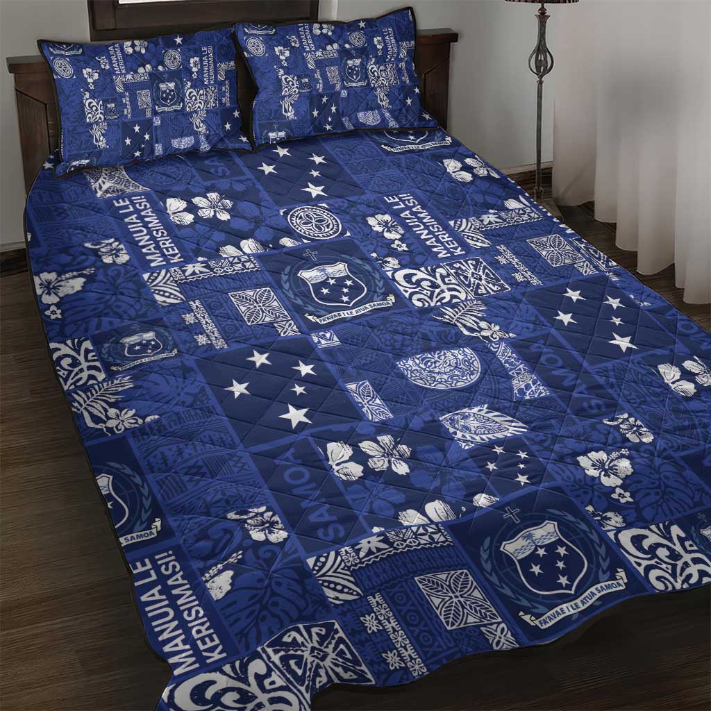 Blue Samoa Manuia Le Kerisimasi Quilt Bed Set Pacific Patchwork Xmas Vibes - Polynesian Pride