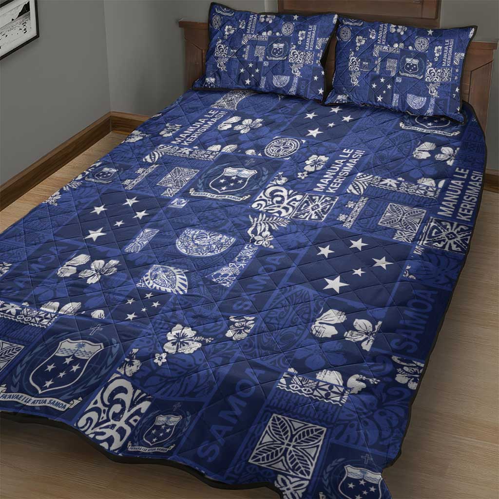 Blue Samoa Manuia Le Kerisimasi Quilt Bed Set Pacific Patchwork Xmas Vibes - Polynesian Pride