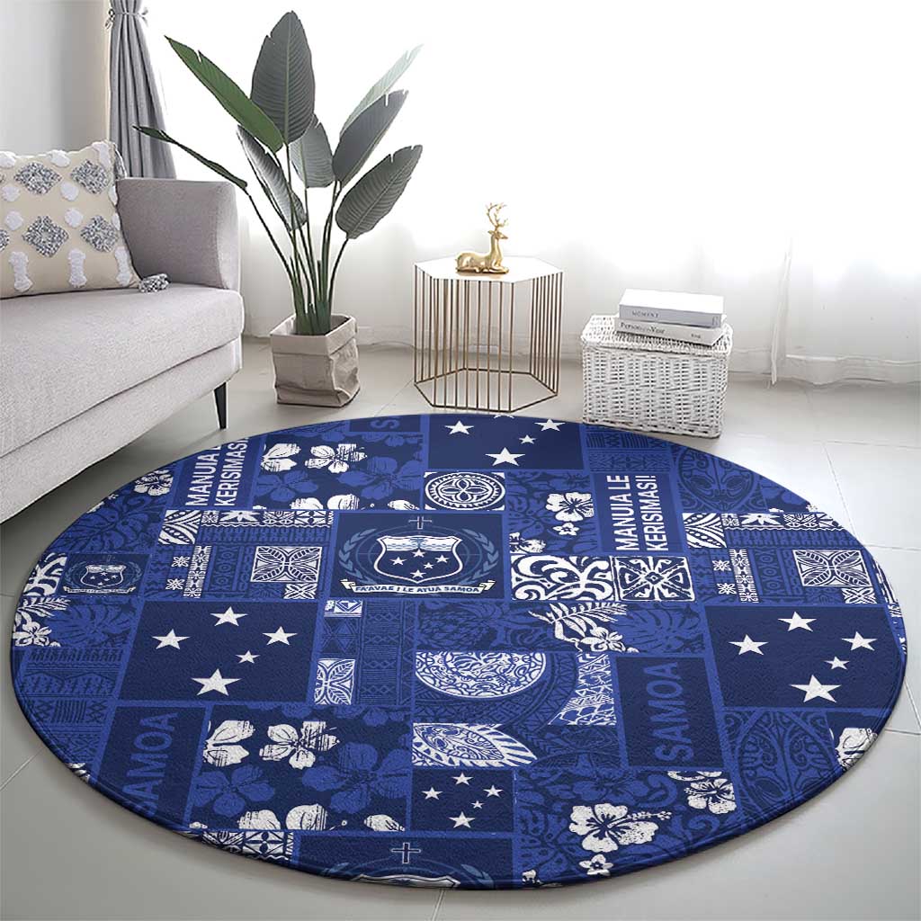 Blue Samoa Manuia Le Kerisimasi Round Carpet Pacific Patchwork Xmas Vibes - Polynesian Pride
