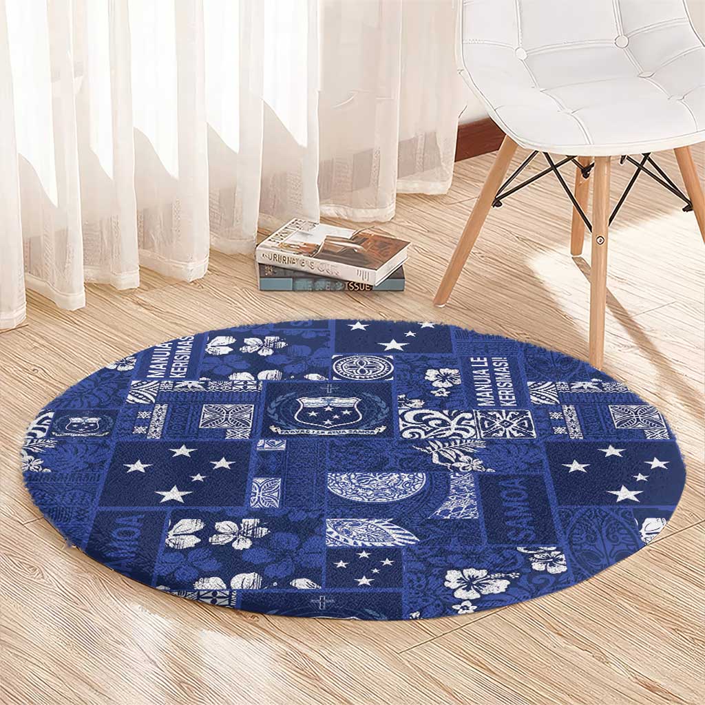 Blue Samoa Manuia Le Kerisimasi Round Carpet Pacific Patchwork Xmas Vibes - Polynesian Pride
