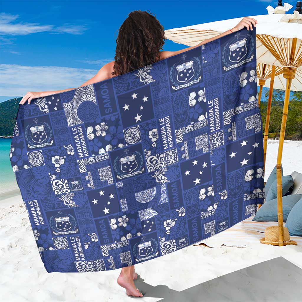 Blue Samoa Manuia Le Kerisimasi Sarong Pacific Patchwork Xmas Vibes - Polynesian Pride
