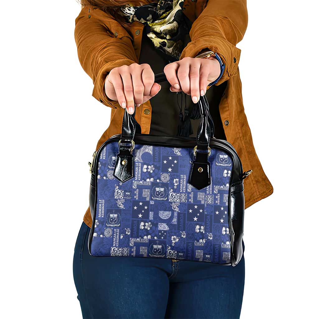 Blue Samoa Manuia Le Kerisimasi Shoulder Handbag Pacific Patchwork Xmas Vibes - Polynesian Pride