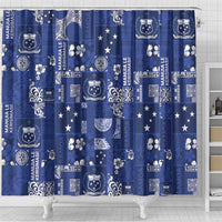 Blue Samoa Manuia Le Kerisimasi Shower Curtain Pacific Patchwork Xmas Vibes - Polynesian Pride