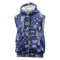 Blue Samoa Manuia Le Kerisimasi Sleeveless Zip Hoodie Pacific Patchwork Xmas Vibes - Polynesian Pride