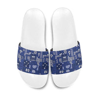 Blue Samoa Manuia Le Kerisimasi Slide Sandals Pacific Patchwork Xmas Vibes - Polynesian Pride