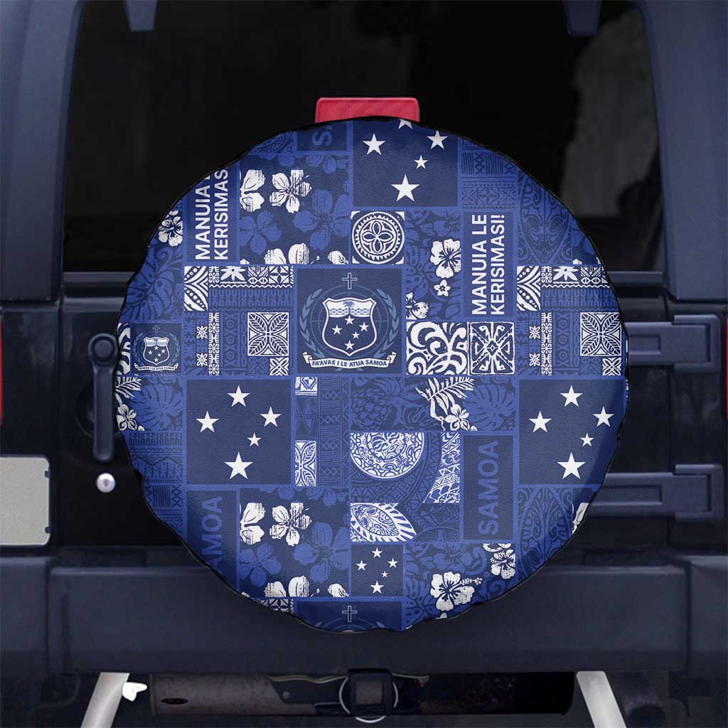 Blue Samoa Manuia Le Kerisimasi Spare Tire Cover Pacific Patchwork Xmas Vibes - Polynesian Pride