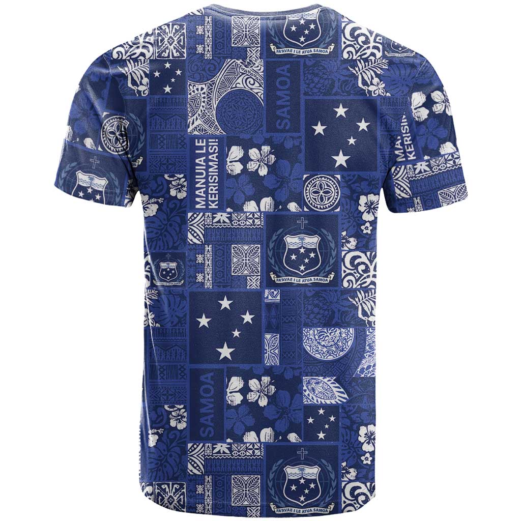 Blue Samoa Manuia Le Kerisimasi T Shirt Pacific Patchwork Xmas Vibes - Polynesian Pride