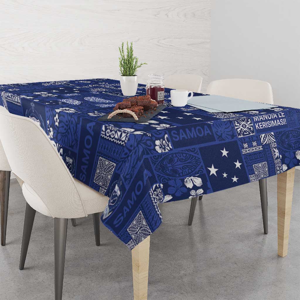 Blue Samoa Manuia Le Kerisimasi Tablecloth Pacific Patchwork Xmas Vibes - Polynesian Pride