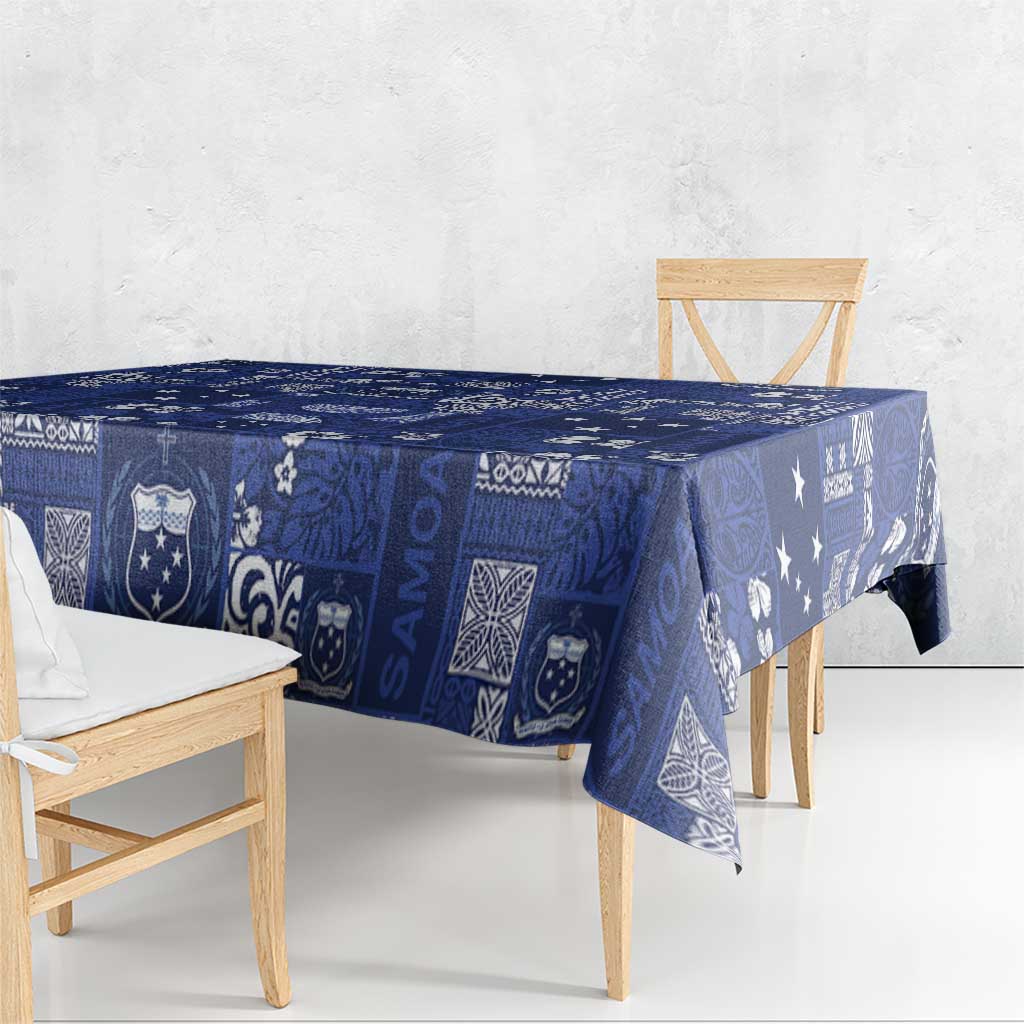 Blue Samoa Manuia Le Kerisimasi Tablecloth Pacific Patchwork Xmas Vibes - Polynesian Pride