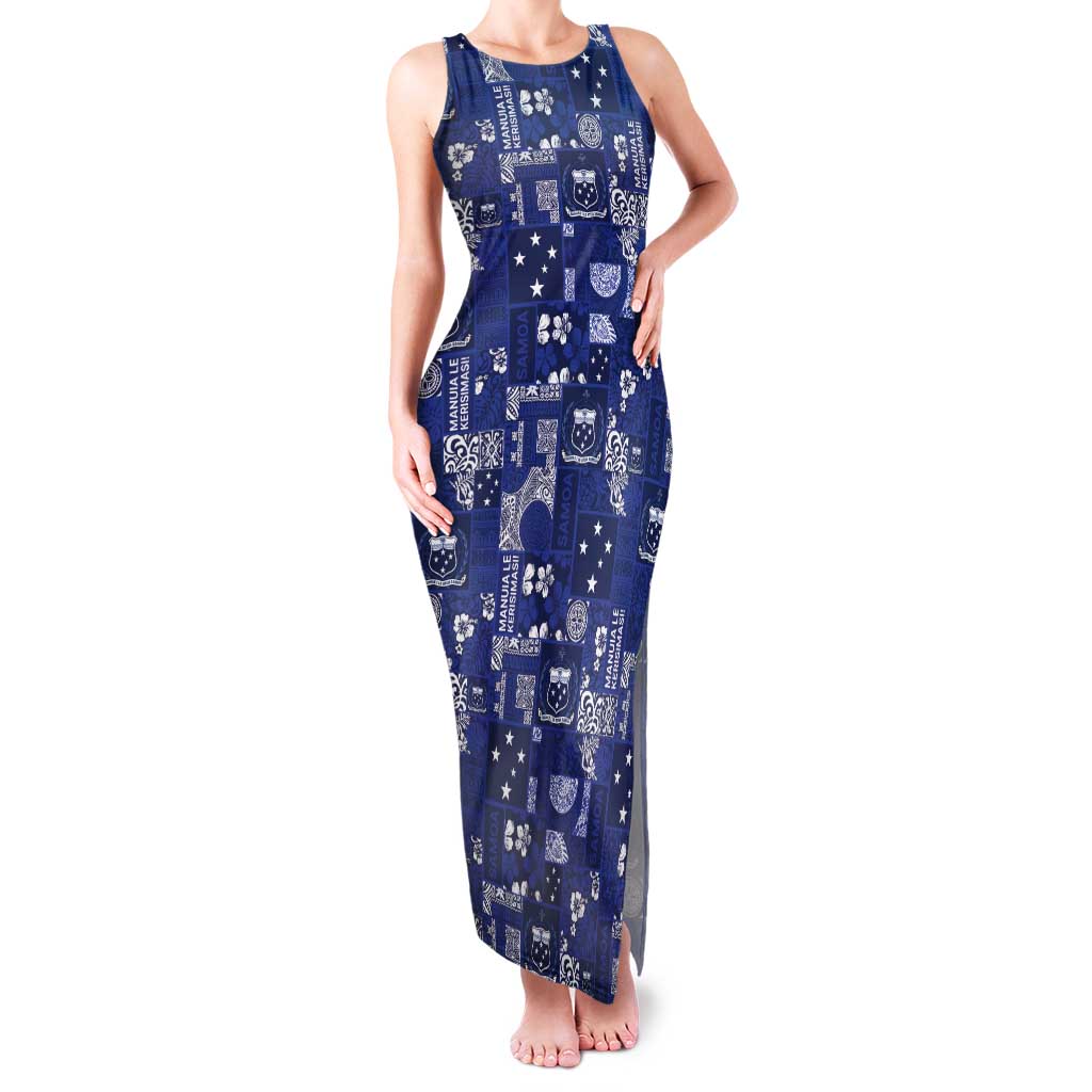 Blue Samoa Manuia Le Kerisimasi Tank Maxi Dress Pacific Patchwork Xmas Vibes - Polynesian Pride
