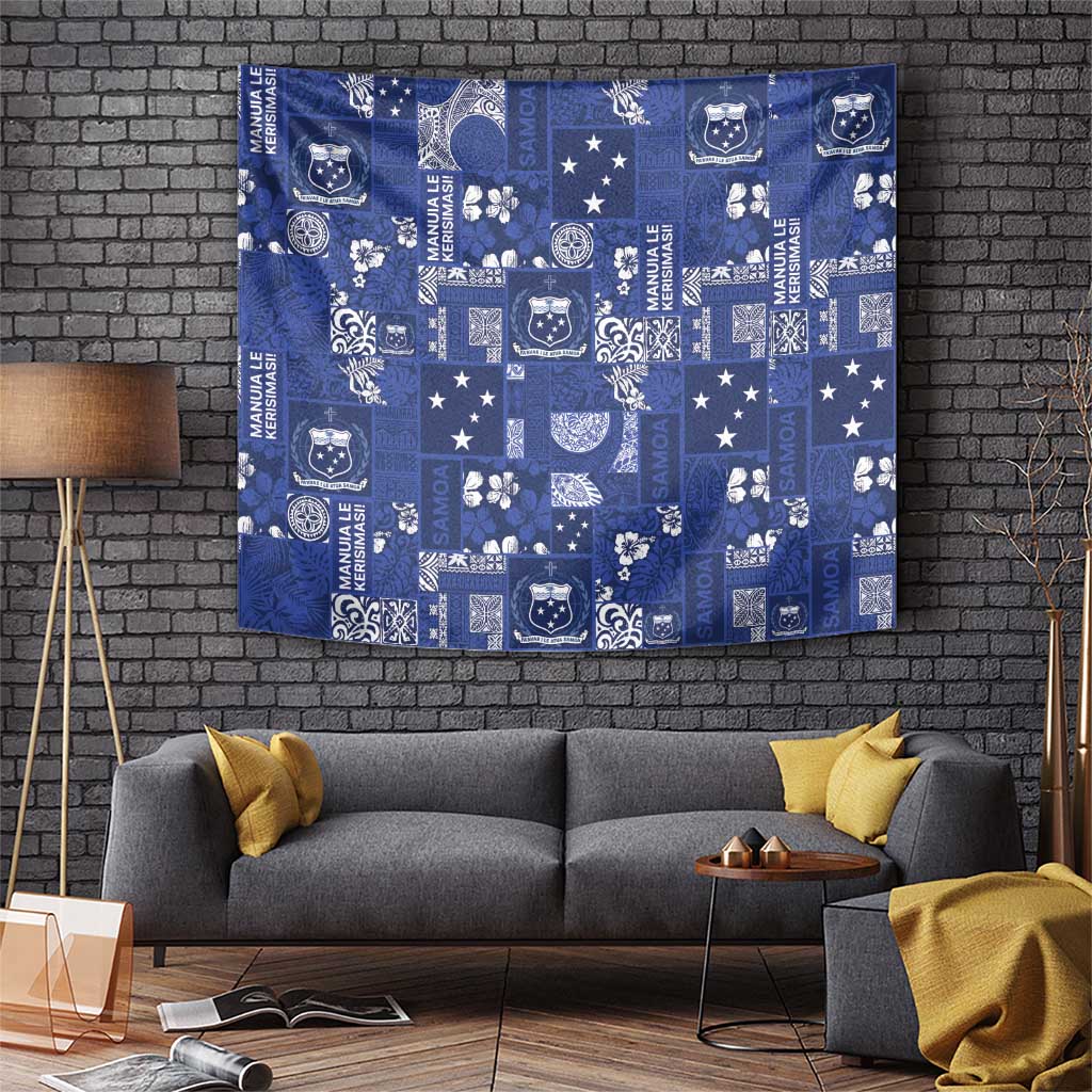 Blue Samoa Manuia Le Kerisimasi Tapestry Pacific Patchwork Xmas Vibes - Polynesian Pride