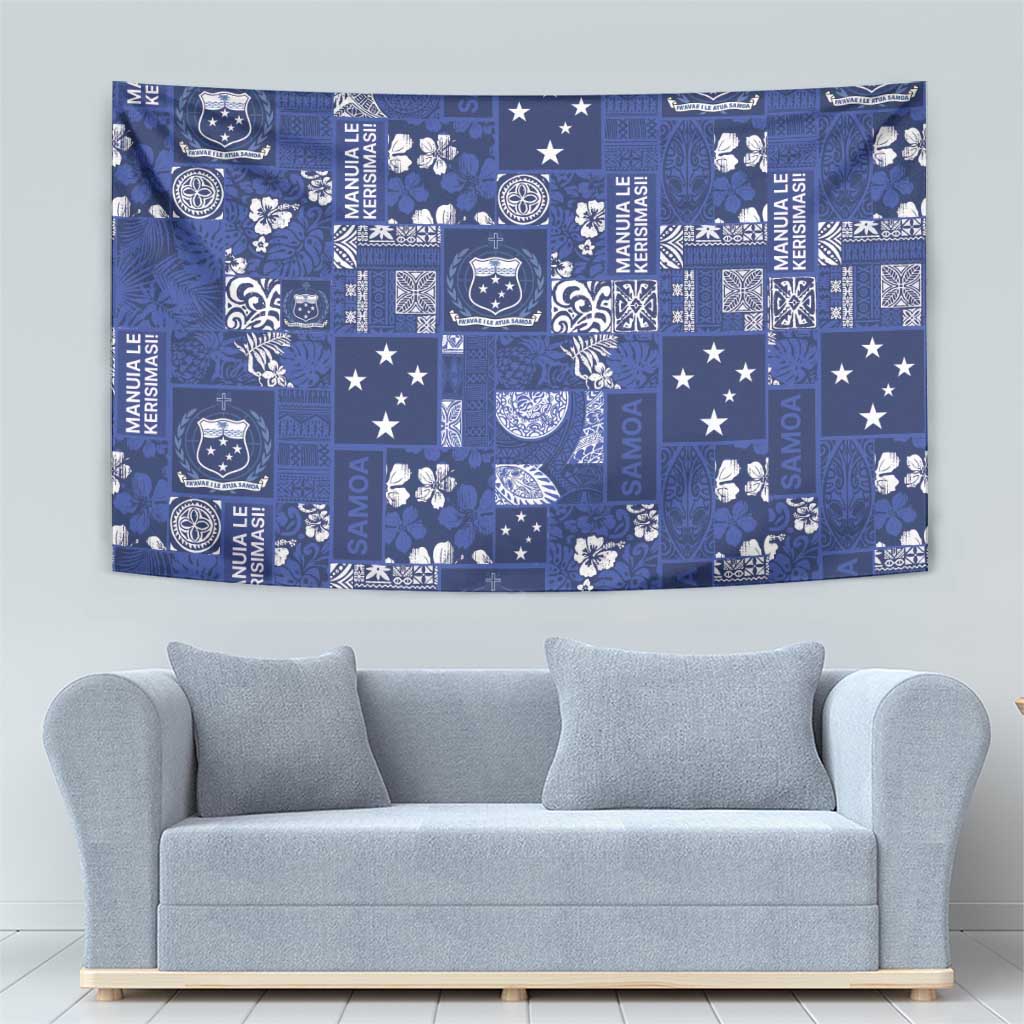 Blue Samoa Manuia Le Kerisimasi Tapestry Pacific Patchwork Xmas Vibes - Polynesian Pride