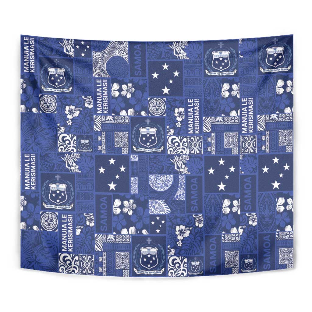 Blue Samoa Manuia Le Kerisimasi Tapestry Pacific Patchwork Xmas Vibes - Polynesian Pride