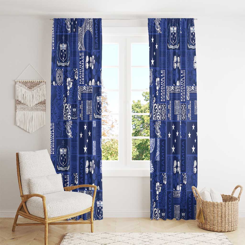 Blue Samoa Manuia Le Kerisimasi Window Curtain Pacific Patchwork Xmas Vibes - Polynesian Pride