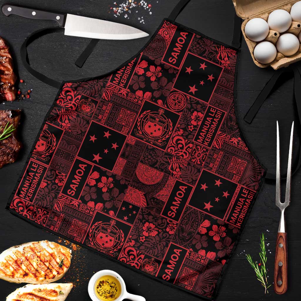 Dark Samoa Manuia Le Kerisimasi Apron Pacific Patchwork Xmas Vibes - Polynesian Pride